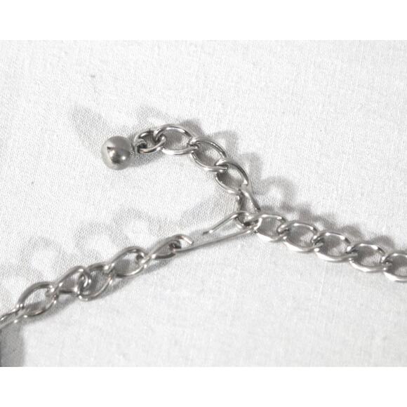 Silver Tone Choker Necklace Scroll Chain Links Three Coin Overlay Pattern - Picture 4 of 10